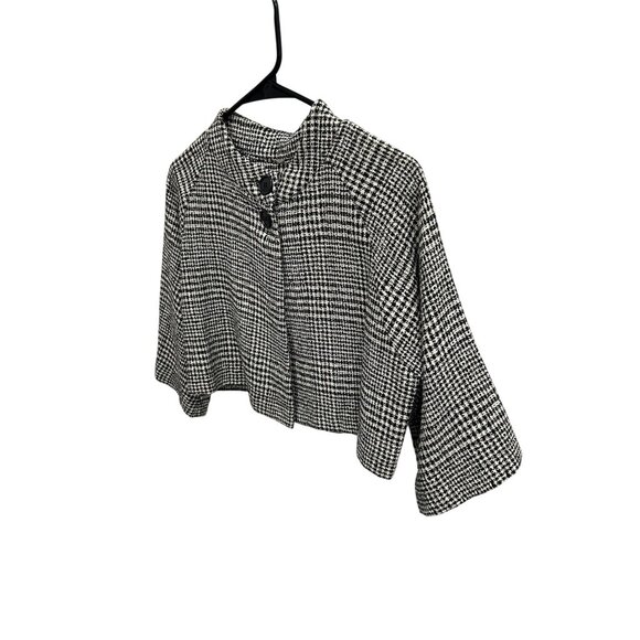 Elizabeth Gillett NYC Womens Black  White Houndstooth Crop Jacket Open Front - Picture 3 of 10